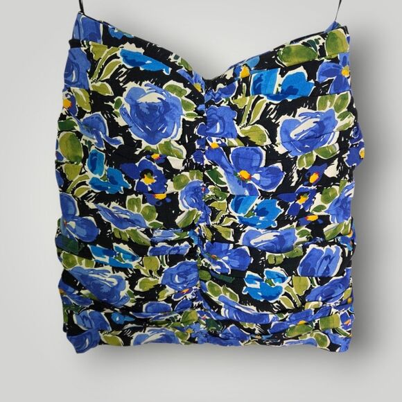 Zara Blue Floral Ruched Mini Skirt Size XS - Picture 2 of 7
